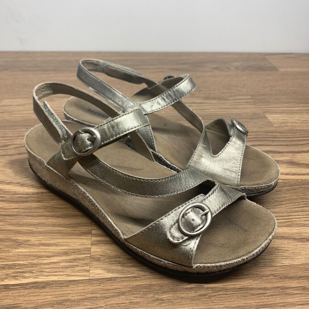 Romika Fidschi Silver Leather Wedge Sandals Womens Size 38 US 7 Shimmer
